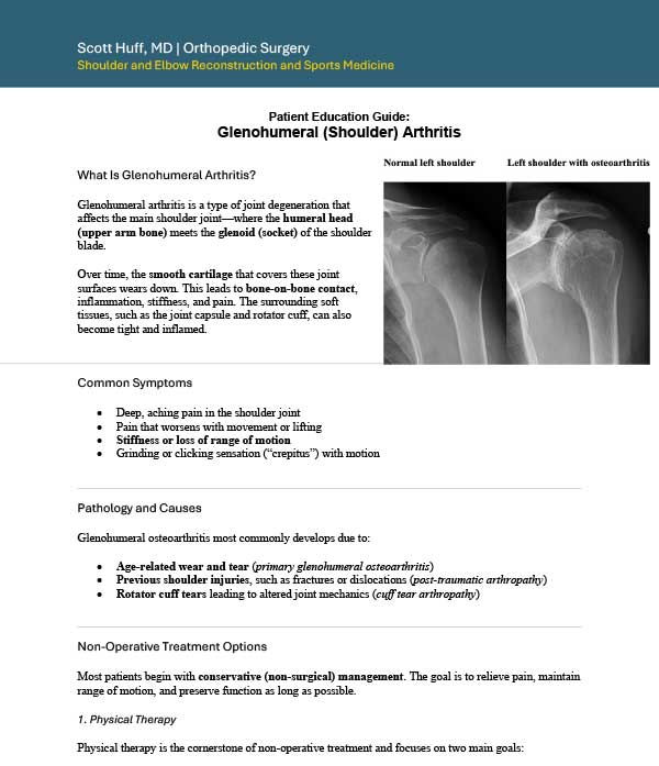 Patient Education Guide:<br />
Glenohumeral (Shoulder) Arthritis