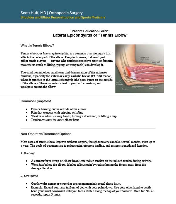 Patient Education Guide: Lateral Epicondylitis or “Tennis Elbow”