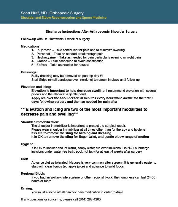 Discharge Instructions After Arthroscopic Shoulder Surgery