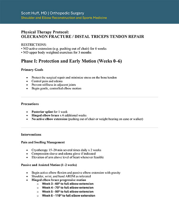 PT Protocol Olecranon ORIF or Distal Triceps Repair