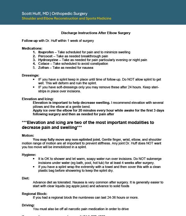 Discharge Instructions After Elbow Surgery