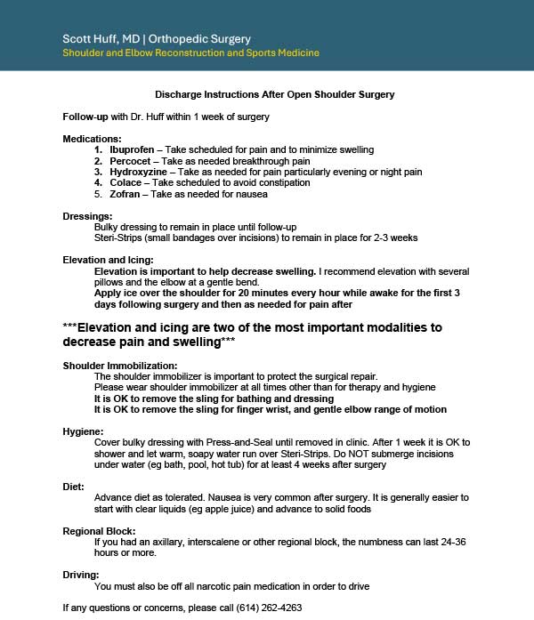 Discharge Instructions After Open Shoulder Surgery