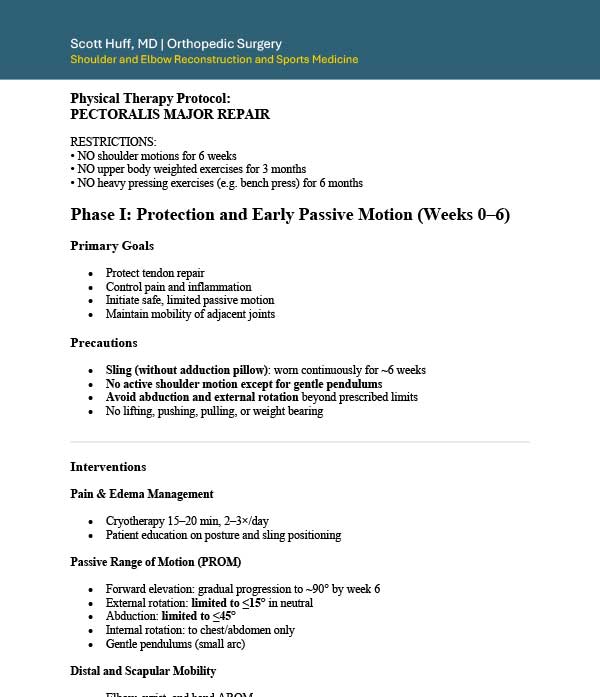 Physical Therapy Protocol: Pectoralis Major Repair