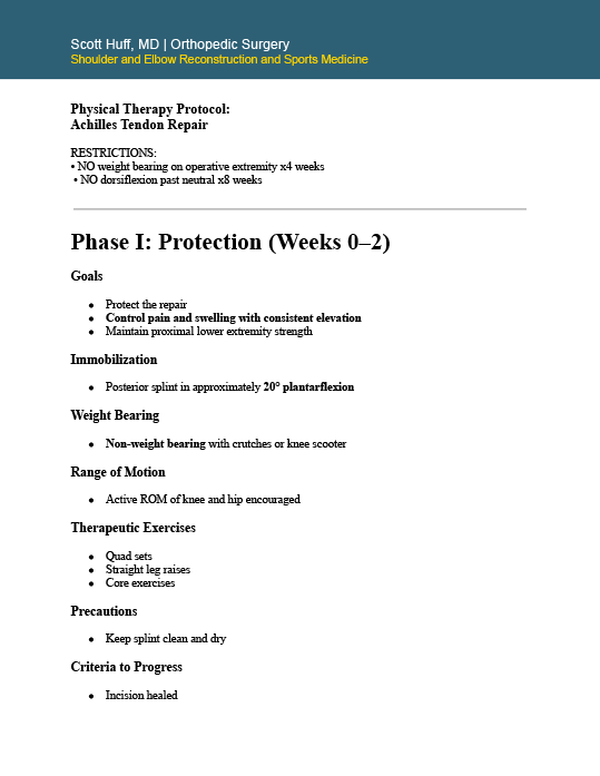 Achilles Tendon Repair Physical Therapy Protocol